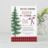Red Lumberjack First Birthday Party Invitation Kaart (Staand voorkant)
