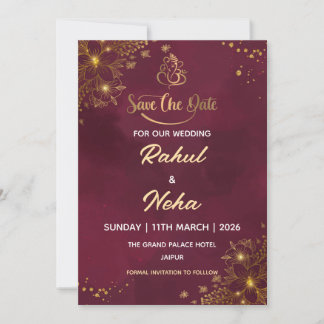 Red Luxury Indian Save the Date Card Kaart