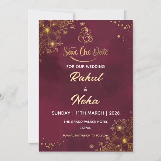Red Luxury Indian Save the Date Card Kaart (Voorkant)