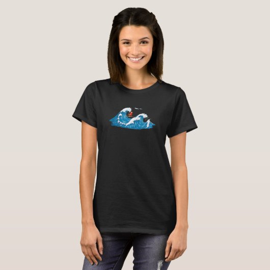 Red Macaw Parrot Bird Wave Surfing T-shirt (Voorkant volledig)