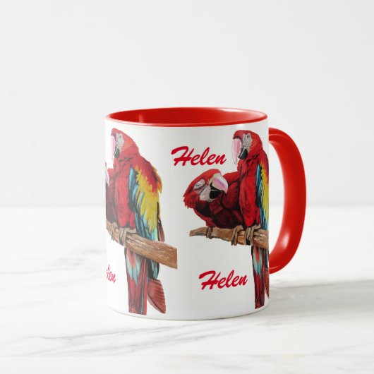 Red Macaw Parrot Damas de Waterverf Mok (Voorkant rechts)