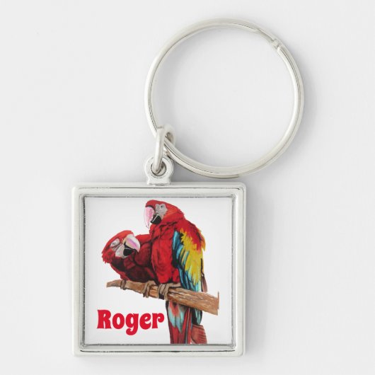 Red Macaw Parrot Waterverf Art Key Ring Sleutelhanger (Voorkant)