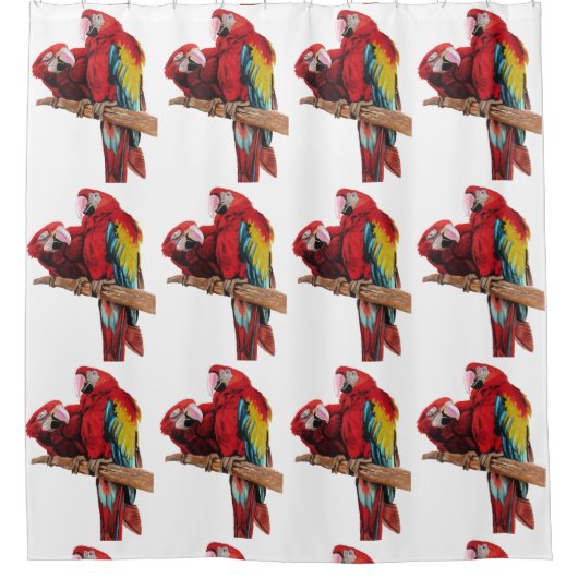 Red Macaw Parrot Waterverf Art Showgordijn Douchegordijn (Voorkant)