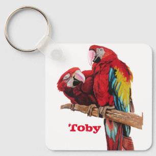 Red Macaw Parrot Waterverf Sleutelhanger