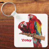 Red Macaw Parrot Waterverf Sleutelhanger (Voorkant)