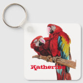 Red Macaw Parrot Waterverf Sleutelhanger (Voorkant)