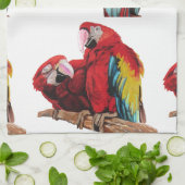 Red Macaw Parrots Macaws Waterverf Kitchen Theedoek (Gevouwen)