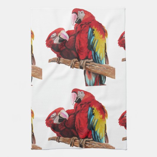 Red Macaw Parrots Macaws Waterverf Kitchen Theedoek (Verticaal)