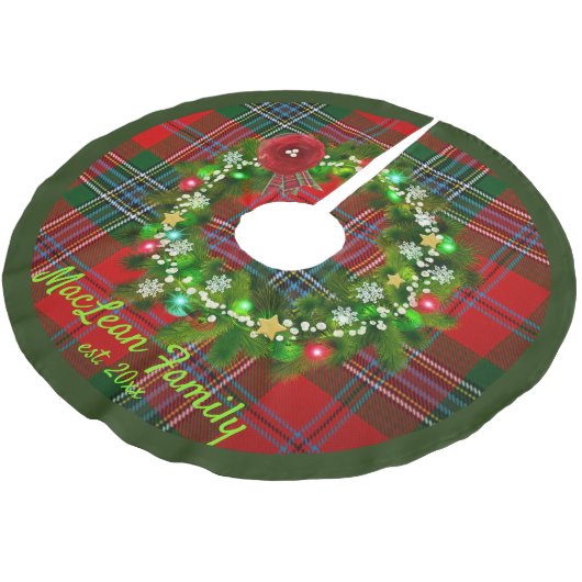 Red MacLean Tartan Brede Familienaam Tree Skirt Kerstboom Rok (Gekanteld)