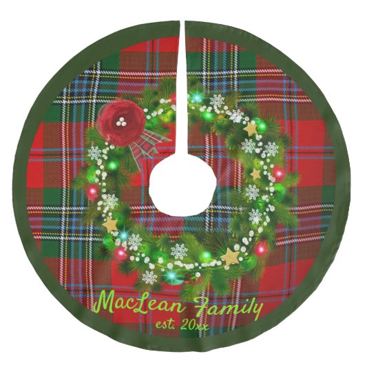 Red MacLean Tartan Brede Familienaam Tree Skirt Kerstboom Rok (Voorkant)