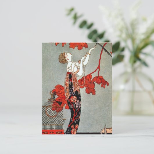 Red Madame Art Deco Design Briefkaart (Staand voorkant)