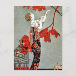 Red Madame Art Deco Design Briefkaart