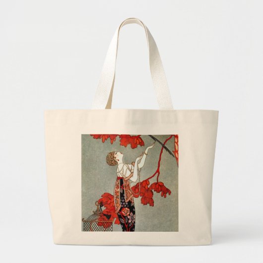 Red Madame Art Deco Design Grote Tote Bag (Voorkant)