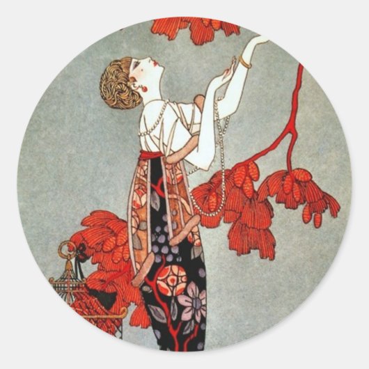 Red Madame Art Deco Design Ronde Sticker (Voorkant)