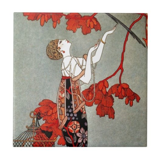 Red Madame Art Deco Design Tegeltje (Voorkant)