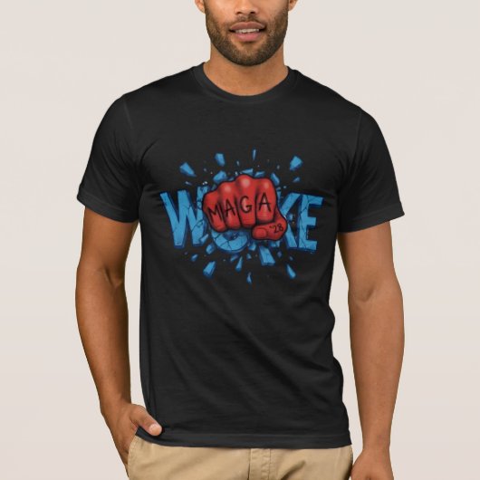RED MAGA 28 FIST PUNCHES THROUGH WOKE T-SHIRT (Voorkant)