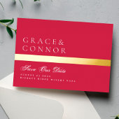 Red Magenta Stripe Foto slaat de datum op Folie Uitnodiging