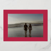 Red Magenta Stripe Foto slaat de datum op Folie Uitnodiging (Achterkant)