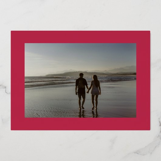 Red Magenta Stripe Foto slaat de datum op Folie Uitnodiging (Achterkant)