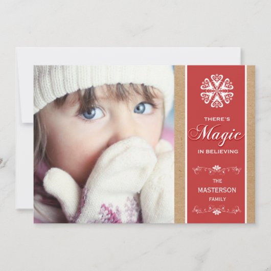 Red Magic in Believing Holiday Photo Flat Card Feestdagenkaart (Voorkant)