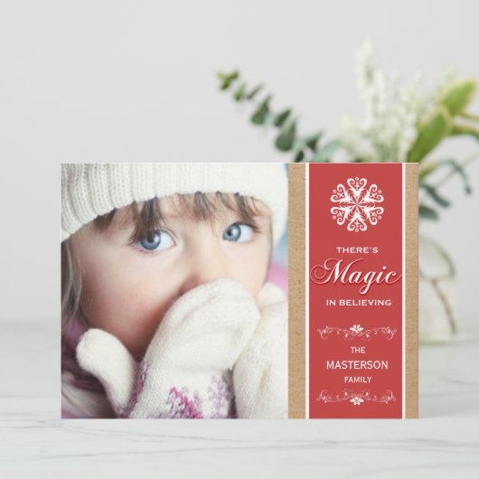 Red Magic in Believing Holiday Photo Flat Card Feestdagenkaart (Staand voorkant)