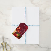 Red Magnolia Floral kerstcadeaus Cadeaulabel (Met Touw)