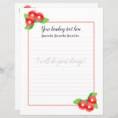 Red Magnolia Floral Lined Schrijfpapier (Voorkant / Achterkant)