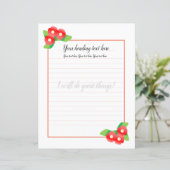Red Magnolia Floral Lined Schrijfpapier (Staand voorkant)