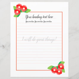 Red Magnolia Floral Lined Schrijfpapier