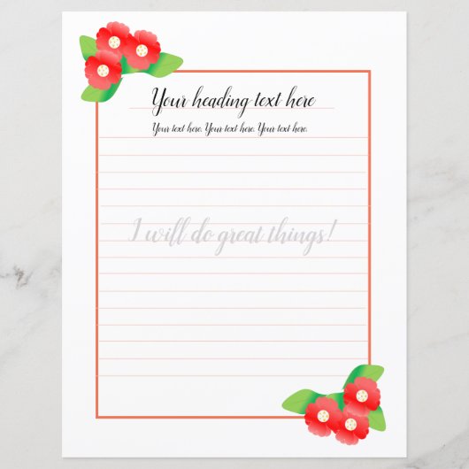 Red Magnolia Floral Lined Schrijfpapier (Voorkant)