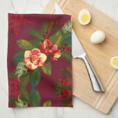 Red Magnolia Floral Print Kitchen Towel Theedoek (Quarter Fold)