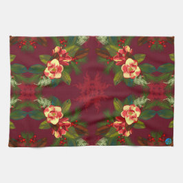 Red Magnolia Floral Print Kitchen Towel Theedoek