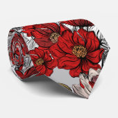 Red Magnolia Flower  Pattern Stropdas (Opgerold)