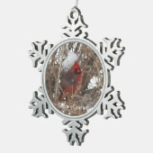 Red Male Cardinaal bij Snowy Branches Tin Sneeuwvlok Ornament (Rechts)