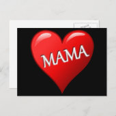 Red Mama Heart met zwarte achtergrond Briefkaart (Voorkant / Achterkant)