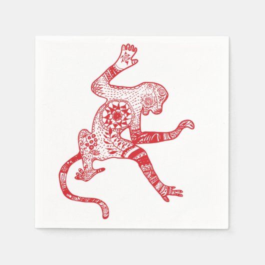 Red Mandala Fire Monkey Cocktail Papier Servetten (Voorkant)