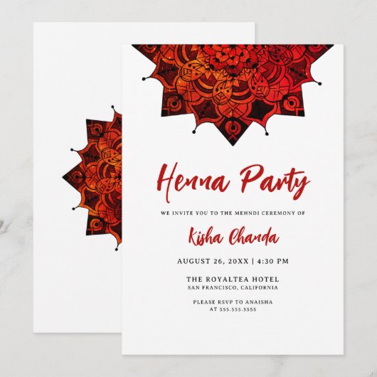Red Mandala Mehndi Henna Party Kaart (Voorkant / Achterkant)