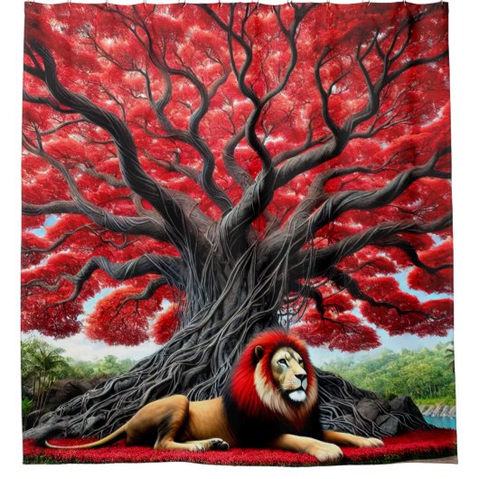 Red Maned Lion Douchegordijn (Voorkant)