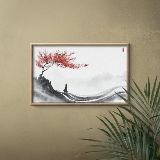 Red Maple Ink Zen Minimalist Wall Art Perfect Poster