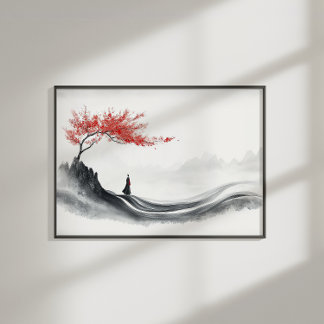 Red Maple Ink Zen Minimalist Wall Art Perfect Poster