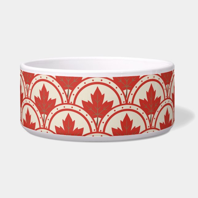 Red Maple Leaf Art Deco Design Voerbakje (Voorkant)