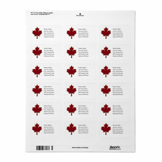 Red Maple Leaf Etiket (Full Sheet)
