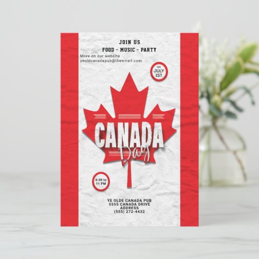 Red Maple Leaf Flag Canada Dag Party Uitnodiging (Staand voorkant)