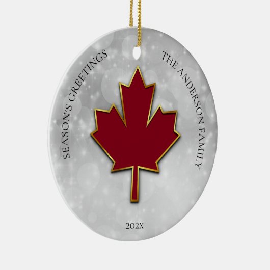 Red Maple Leaf Greetings Keramisch Ornament (Rechts)