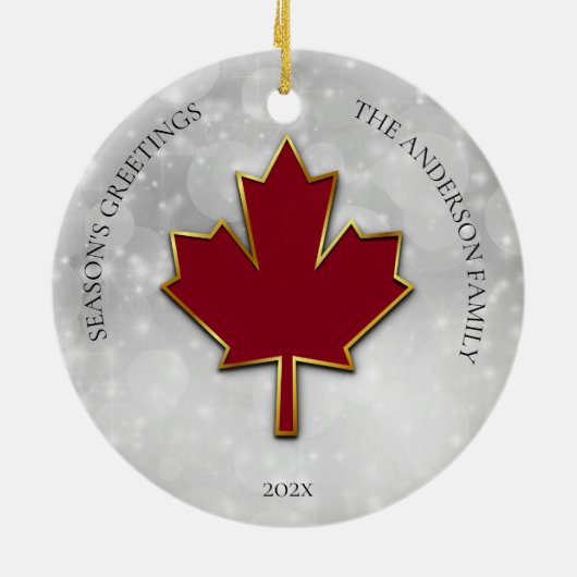 Red Maple Leaf Greetings Keramisch Ornament (Achterkant)