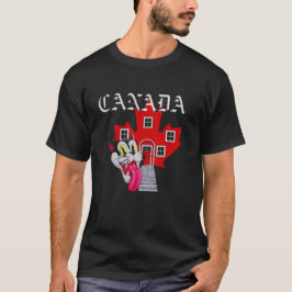 RED MAPLE LEAF HOUSE WITH CAT T-SHIRT