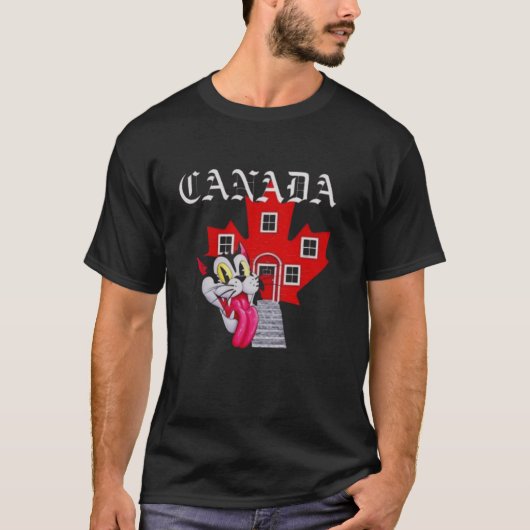 RED MAPLE LEAF HOUSE WITH CAT T-SHIRT (Voorkant)