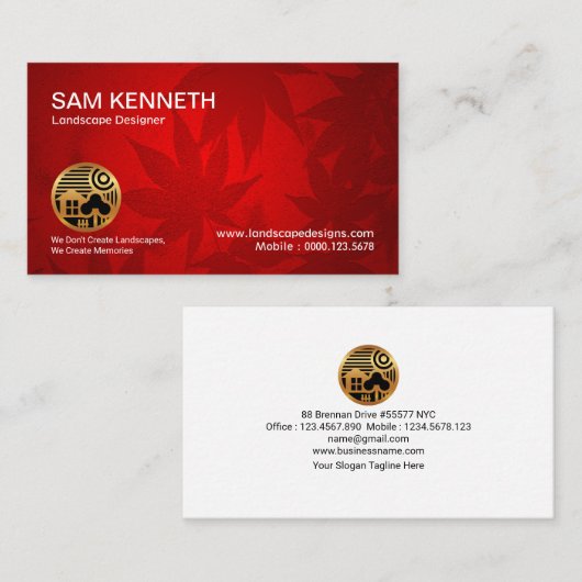 Red Maple Leaf Modern Art Landscaping Visitekaartje (Voorkant / Achterkant)