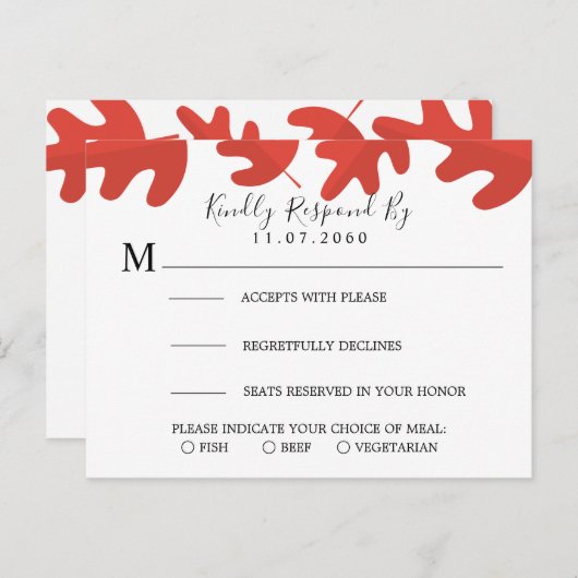Red Maple Leaf Wedding RSVP-kaart Uitnodiging Briefkaart (Voorkant / Achterkant)