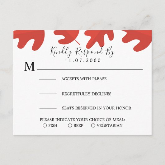 Red Maple Leaf Wedding RSVP-kaart Uitnodiging Briefkaart (Voorkant)